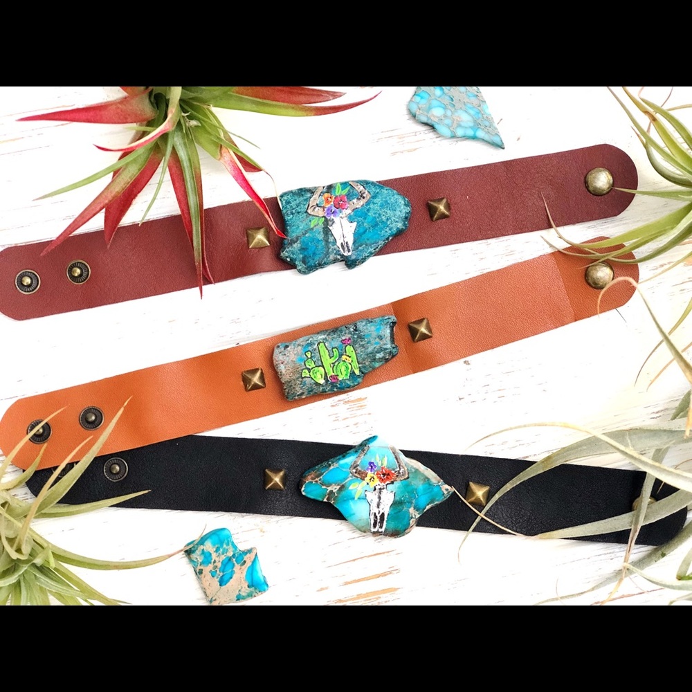 Custom painted leather bracelets